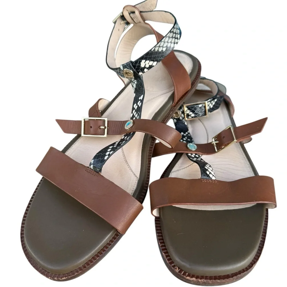 Cole Haan Wren flat sandals Pecan Snake Print gladiator style ankle strap 9.5
